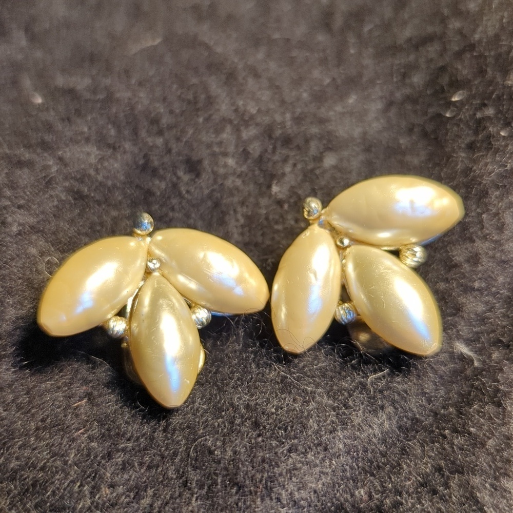 Vintage Richelieu Large Faux Pearls Clip Earrings, signed